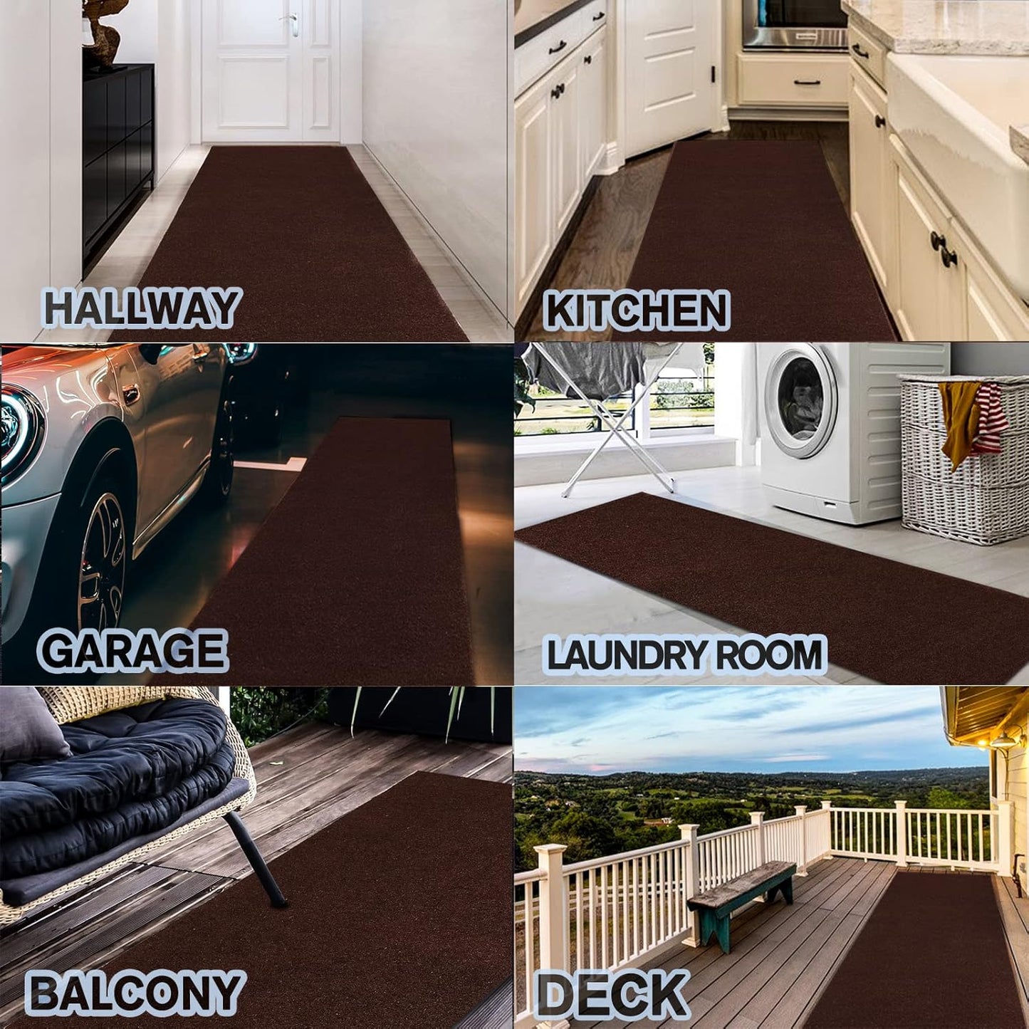 Custom Size Backed Non-Slip Area Rugs Runner, Easy Clean, Waterproof Runner Rugs for Hallway Entryway, Kitchen, Laundry, 2FT x 50FT, Brown