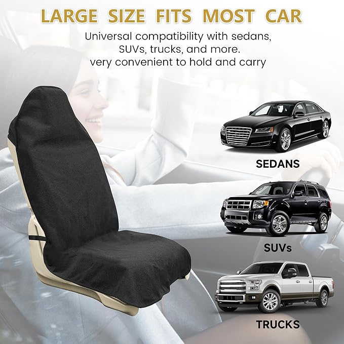 Car Seat Covers 2pcs Black Waterproof Towel Car Seat Cover Universal Fit for Most Trucks SUV Fitness Athletes Pets Gym and Water Sport