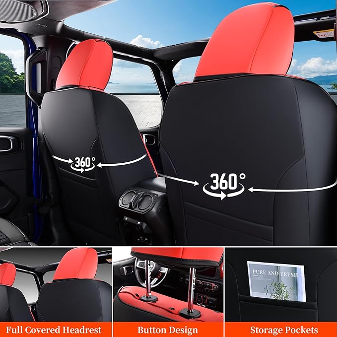 Coverado Front Seat Covers for Jeep Wrangler, Custom Fit Jeep Wrangler 2/4 Door 2008-2012 Unlimited Rubicon Sahara Willys Sport High Altitude Pickup Truck Waterproof Leather Car Seat Covers(Red)