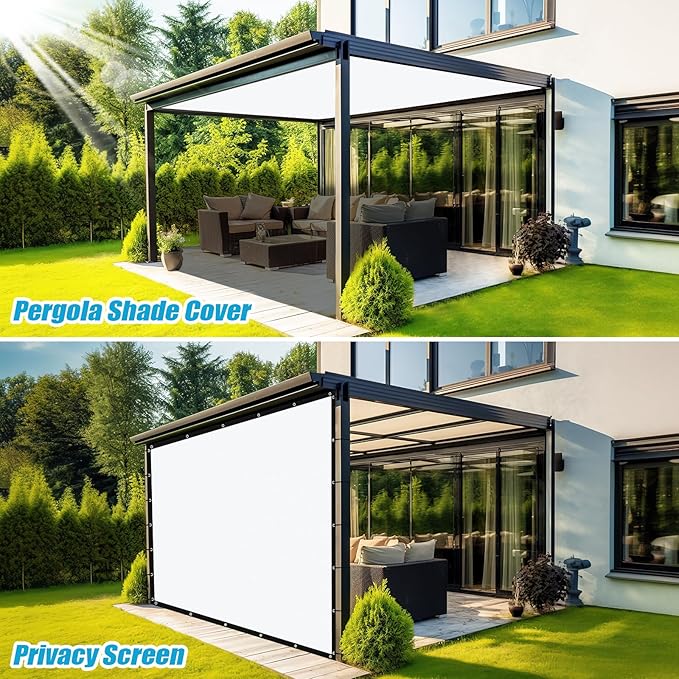 Amagenix 90% Pergola Shade Cover 13' X 13' Sun Shade Cloth with Grommets for Outdoor Garden Patio Porch, Commercial Grade 200 GSM - Cable Zip Ties Included (We Customized) GN108, White