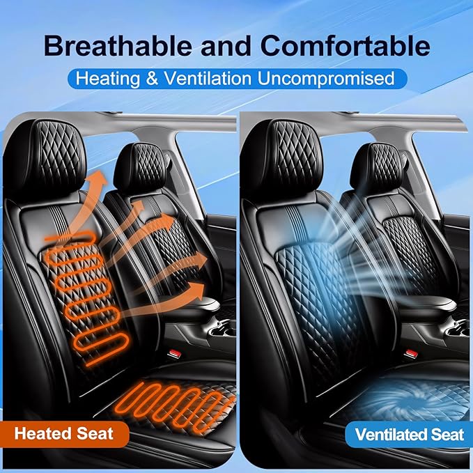 Car Seat Covers (Front Pair) for Select Honda Fit 2007-2020, Premium Full Coverage Leather, Airbag Compatible& Scratch-Resistant, Waterproof & All Weather Breathable Seat Protector, Black