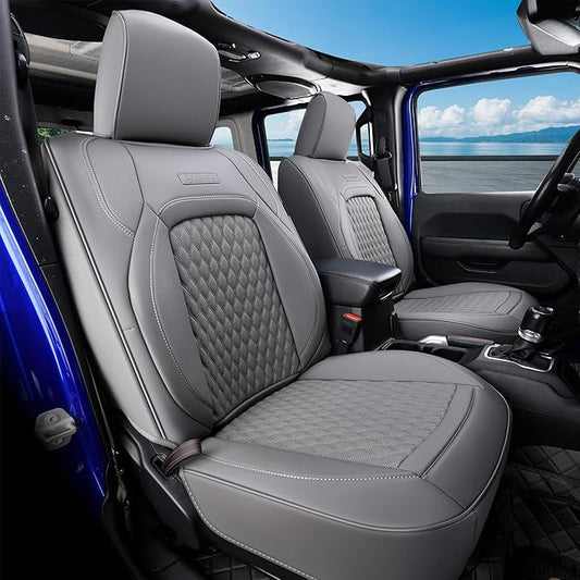 Coverado Seat Covers for Jeep Wrangler, Leather Front Covers for Truck Automotive Wrangler Custom Fit for 2018-2024 Jeep Wrangler JL Seat Covers 2-Door/4-Door Full Coverage(Gray)