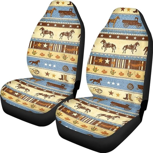 Car Seat Covers 2 Pcs Front Seats Only Interior Covers Fashion Auto Interior for Car Sedan Auto Truck SUV Easy to Install（Aztec Cowboy Print 83）