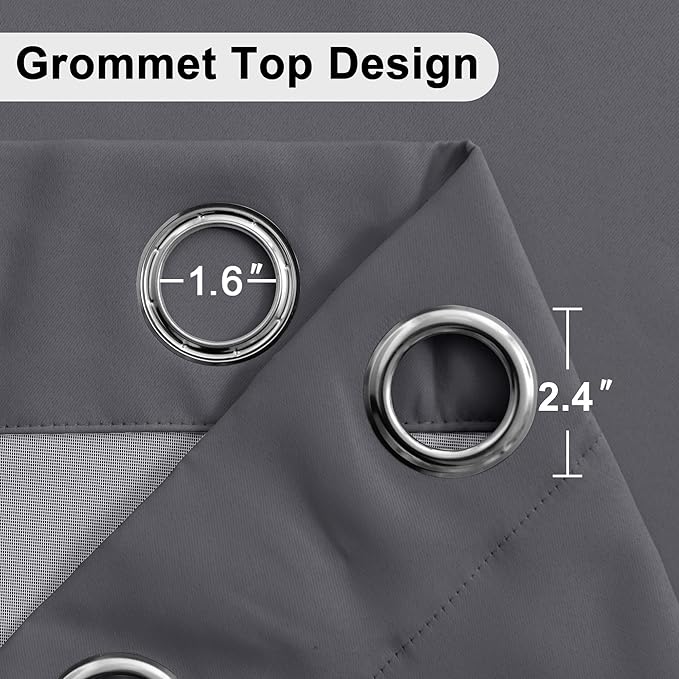 XWZO 100% Blackout Curtains 54 Inches Long with Tiebacks- Privacy Protection & Noise Blocking Window Draperies Grommet Top with Black Liner for Bedroom/Living Room, Dark Grey, W52 x L54, Set of 2