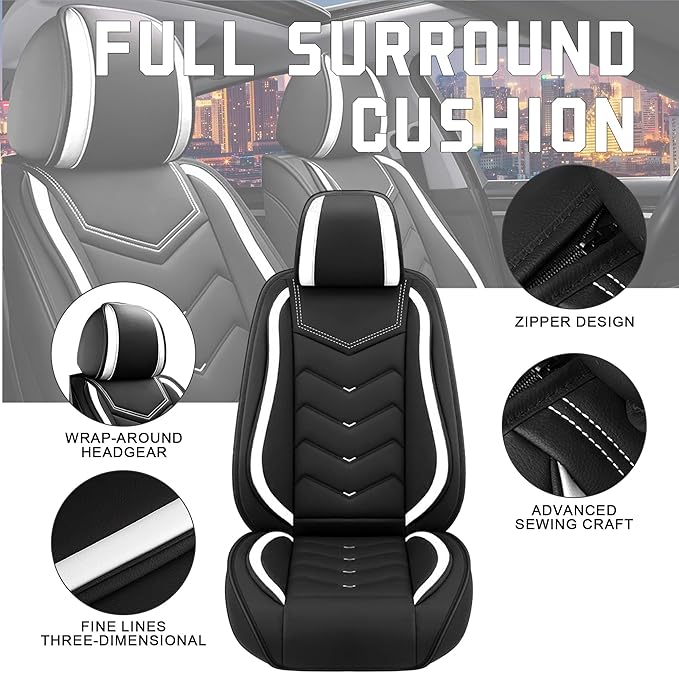 CTDS Car Seat Covers for Chevy Trax 2015-2026, Stylish Sport Seat Cover, Premium Nappa Leather Car Seat Cover. Automobile Seat Covers Sets.(Standard 2 Seats/Black White)