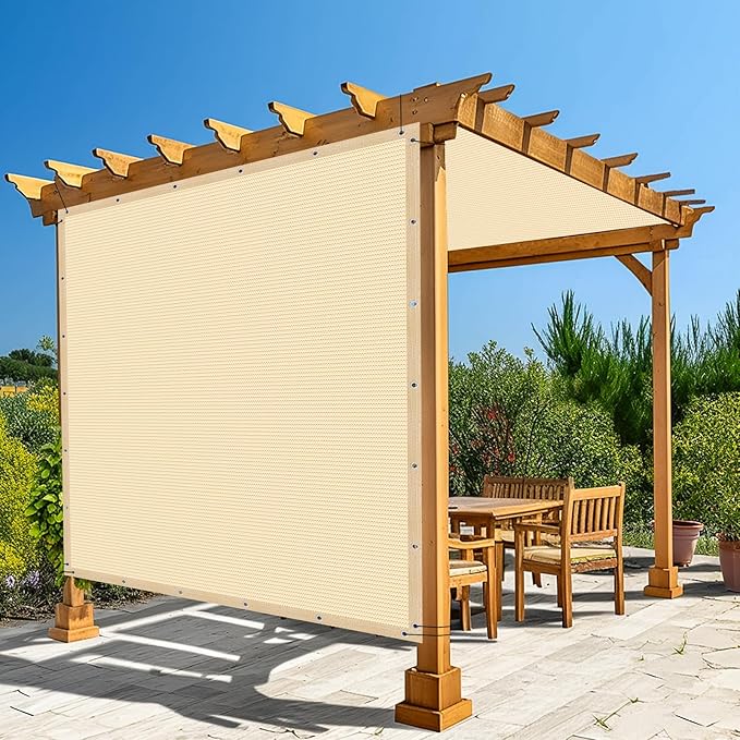 Amagenix 90% Pergola Shade Cover 7' X 13' Sun Shade Cloth with Grommets for Outdoor Garden Patio Porch, Commercial Grade 200 GSM - Cable Zip Ties Included (We Customized) GN108, Wheat