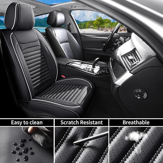Car Seat Covers Full Set Fit for Toyota CHR/C-HR 2018-2022, Premium Faux Leather Car Seat Protector, Breathable, Anti-Slip, Comfortable & Durable (Black&White,Full Set)