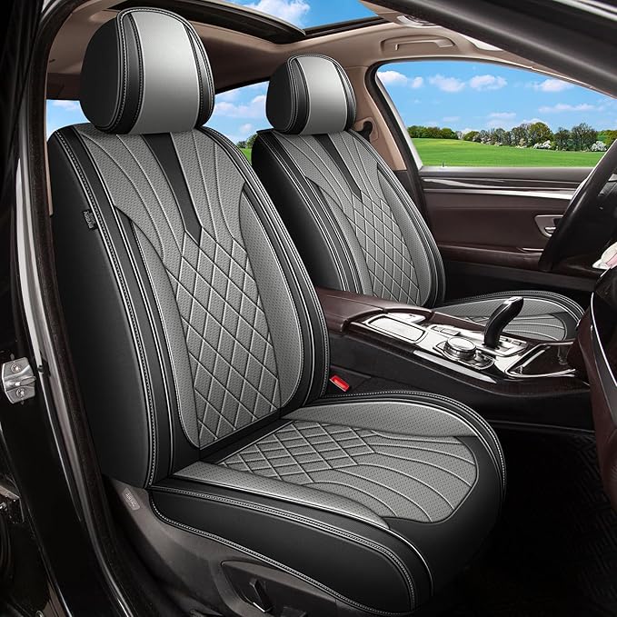 Car Seat Covers Front Pair for Mazda 3 2007-2019 Mazda3: Breathable Perforated Leather Seat Cover (Black&Grey)