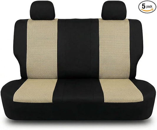 FH Group Automotive Rear Car Seat Covers for SUV, Trucks, Sedan and More - Universal Fit Rear Solid Bench Design Interior Accessories - 3D Mesh Fabric Center Panel - Beige