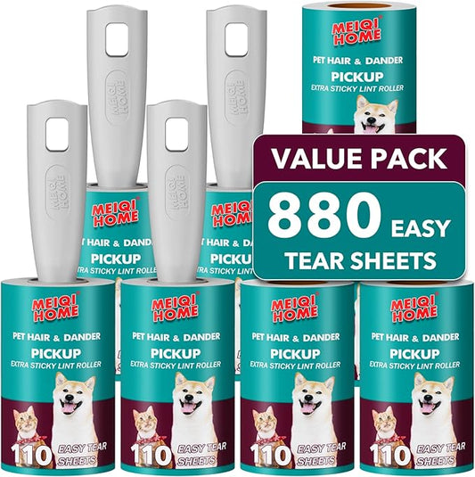 Lint Rollers for Pet Hair Extra Sticky, 880 Sheets Mega Value Set Lint Roller with 4 Upgraded Handles, 8 Rollers Portable Pet Lint Remover for Clothes, Furniture, Carpet, Dog & Cat Hair Removal