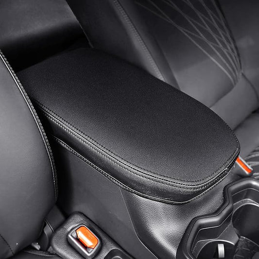 Center Console Cover for Toyota RAV4 2019-2025, Upgraded PU Leather Armrest Cover for RAV4 Adventure/Hybrid/XLE/LE/Limited/TRD Off-Road/Premium/XLE Premium (Black Stitching)
