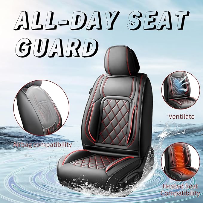 Fit HRV Car Seat Covers Compatible with Honda HRV 2016-2026, Premium Leather Breathable, Wear Resistant, Airbag Compatible, All-Weather Protection & Full Coverage, 2 Front Seat Red Line Black