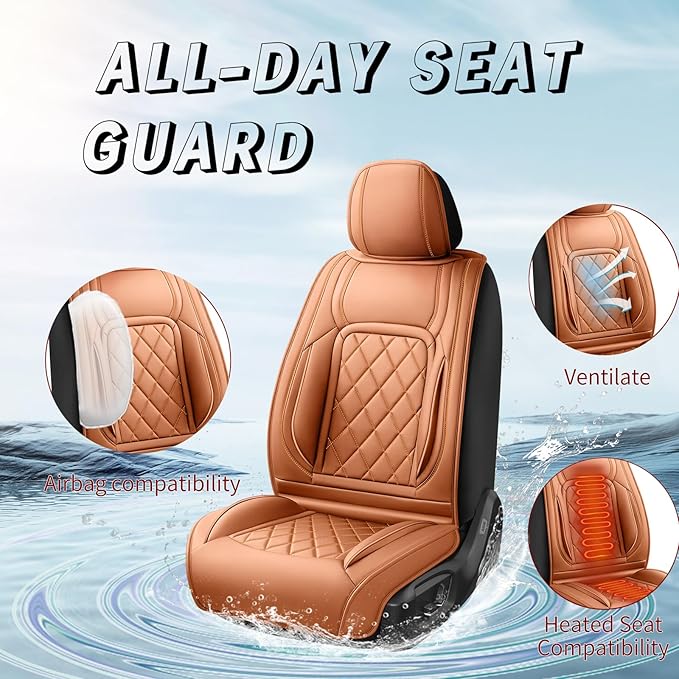 Fit HRV Car Seat Covers Compatible with Honda HRV 2016-2025 2026, Premium Leather Breathable, Wear Resistant, Airbag Compatible, All-Weather Protection & Full Coverage, 2 Front Seat Brown