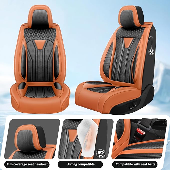 Fit CRV Car Seat Covers Premium Leather for Honda CRV cr-v 2011-2025 2026. Waterproof， Breathable, Scratch-Resistant & All-Weather Seat Cushion Protector (Front Seat,Orange&Black)