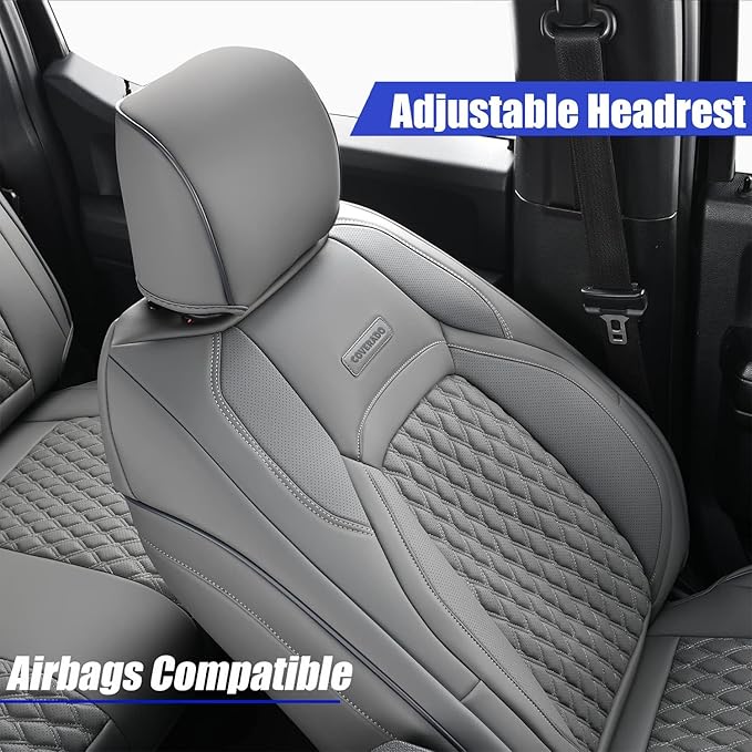 Coverado JK Seat Covers 2 Door Fullset for Jeep Wrangler, Waterproof Leather Car Seat Covers for Truck Automotive Seat Covers Custom Fit for 2013-2017 Jeep Wrangler Seat Covers Full Coverage(Gray)