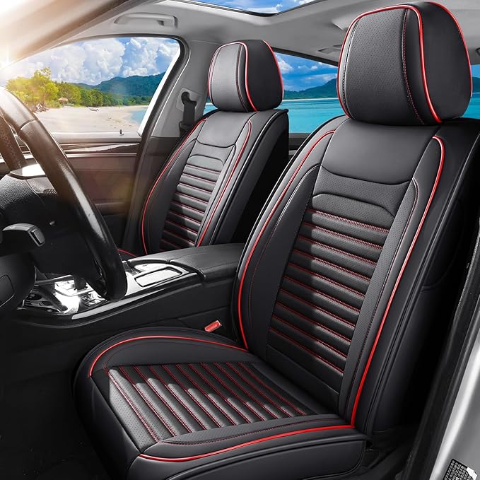 Front Seat Covers Fit for Toyota RAV4 Hybrid 2016-2026, Car Seat Covers Front Seats, Breathable Faux Leather Automotive Seat Covers Front Pair Anti-Slip Seat Cover(Black&Red, Front)