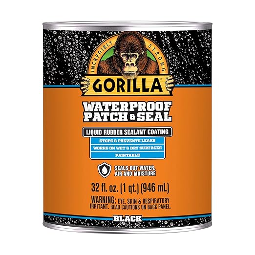 Gorilla Patch & Seal Liquid Rubber Waterproof Sealant, Black, 32 Ounce (Pack of 1) - Seals Out Water, Air, and Moisture