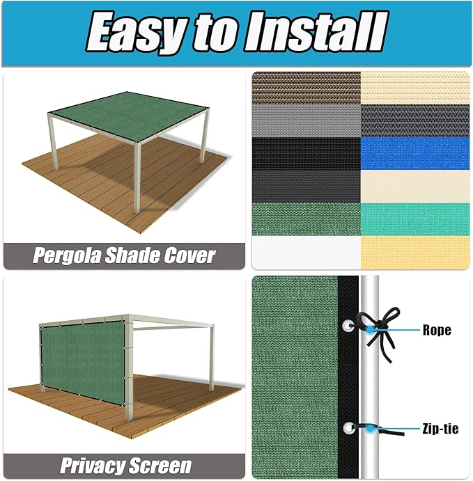 Amagenix 90% Pergola Shade Cover 9' X 14' Sun Shade Cloth with Grommets for Outdoor Garden Patio Porch, Commercial Grade 200 GSM - Cable Zip Ties Included (We Customized) GN108, Green
