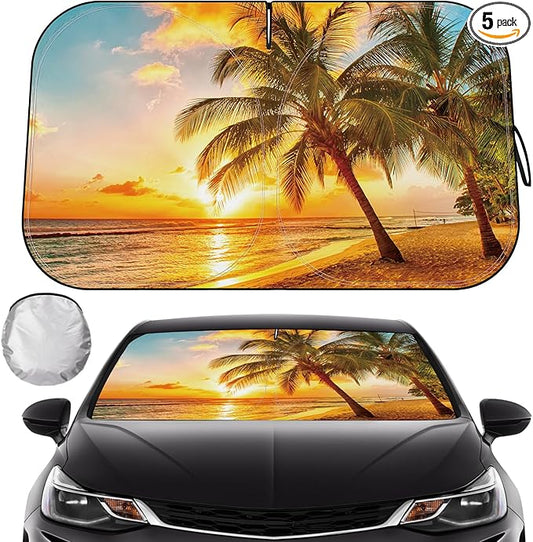 Car Windshield Sun Shade - Reflector Sunshade Offers Ultimate Protection for Car Interior, Cool Reflective Sun Blocker Fits Small Sedans, Mini SUVs