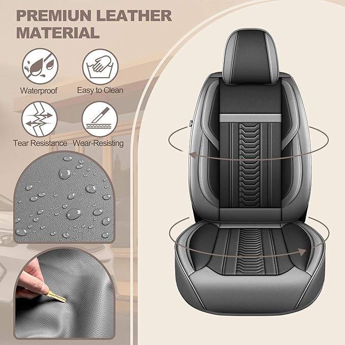 TTX LIGHTING for Hyundai Santa Cruz 2022-2026 Seat Covers: Waterproof Leather Seat Protector with Airbag Compatible (2 Front Seats,Black&Gray)