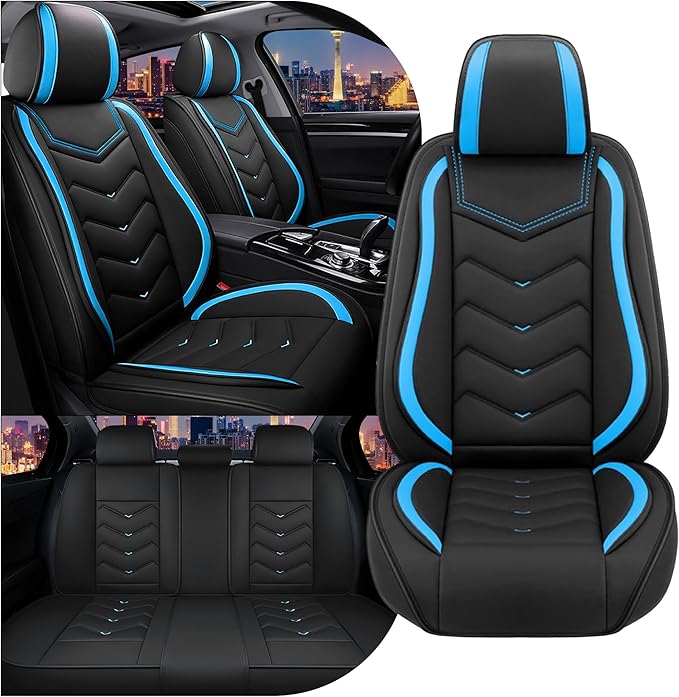 CTDS Car Seat Covers for Chevy Trax 2015-2026, Stylish Sport Seat Cover, Premium Nappa Leather Car Seat Cover. Automobile Seat Covers Sets.(Standard 5 Seats/Black Blue)