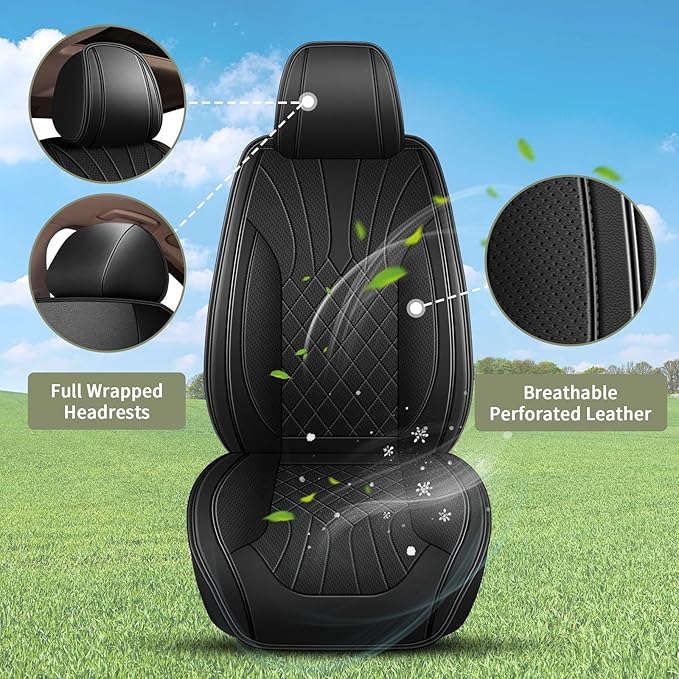 Car Seat Covers Front Pair for Nissan Juke S/SV/SL 2011-2017: Breathable Perforated Leather Seat Cover (Black)