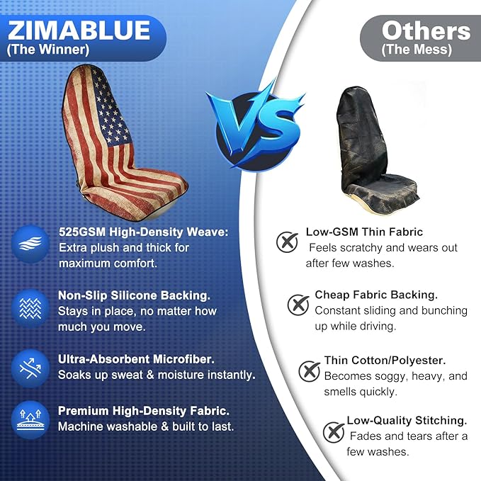 ZIMABLUE 1-Pack American Flag Car Seat Towel Protector - Waterproof & Sweatproof Seat Cover for Post-Gym, Beach, Yoga & Sports - Non-Slip Universal Fit for SUV, Sedan - Machine Washable