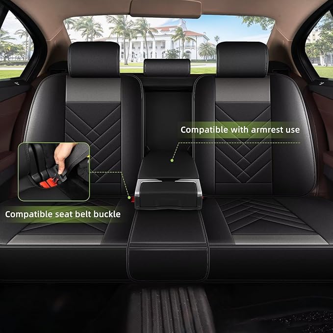 AOMSAZTO Car Seat Covers Fit for Cadillac CT4 2020-2026 Seat Cover 5-Seater Full Set Waterproof Faux Leather Automotive Auto Interior Protector Cushion(5 Seats,Grey)
