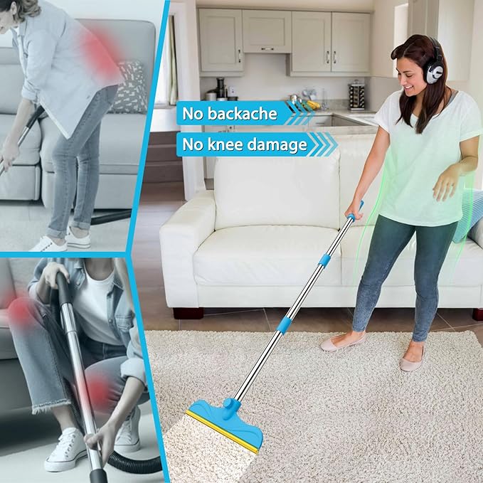 3 in 1 Carpet Rake Kit for Pet Hair Removal Tool - 45” Adjustable Long Handle Pet Hair Remover, Reusable Carpet Scraper Dog Cat Deep Hair Cleaner Remover Tool for Rugs, Mats, Couch, Furniture