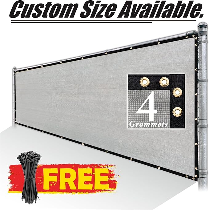 Royal Shade Custom Size 5' x 172' Grey Fence Privacy Screen Windscreen Cover Netting Mesh Fabric Cloth - Cable Zip Ties Included (We Make Custom Size)