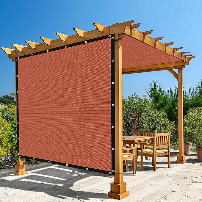 Amagenix 90% Pergola Shade Cover 11' X 11' Sun Shade Cloth with Grommets for Outdoor Garden Patio Porch, Commercial Grade 200 GSM - Cable Zip Ties Included (We Customized) GN108, Rust Red