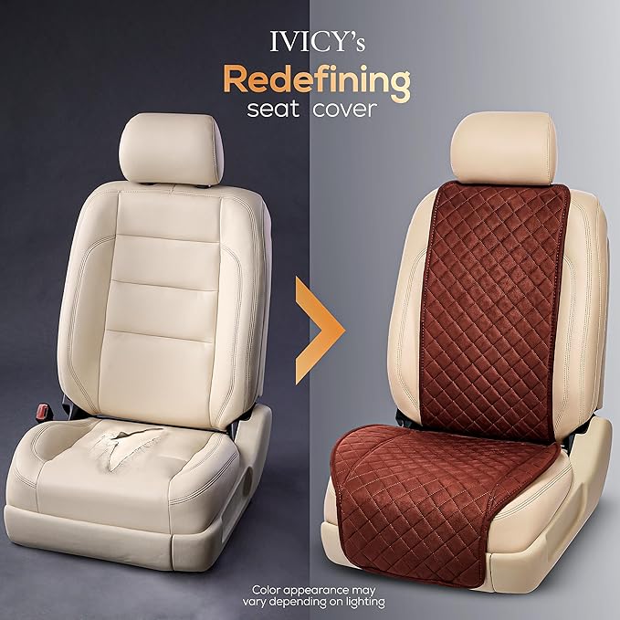 IVICY Faux Suede Front Car Seat Cover – Durable, Non-Slip Seat Protector for Cars – 1 Unit, Brown