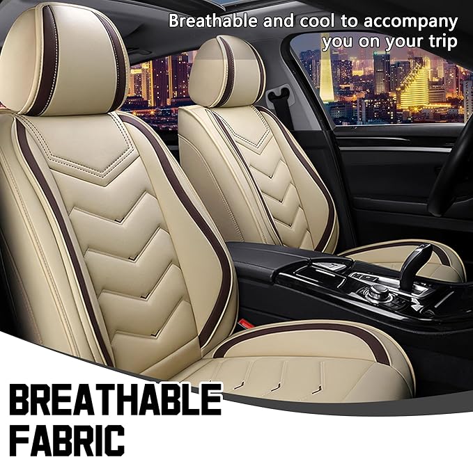 CTDS Car Seat Covers for Chevy Trax 2015-2026, Stylish Sport Seat Cover, Premium Nappa Leather Car Seat Cover. Automobile Seat Covers Sets.(Standard 2 Seats/Beige)