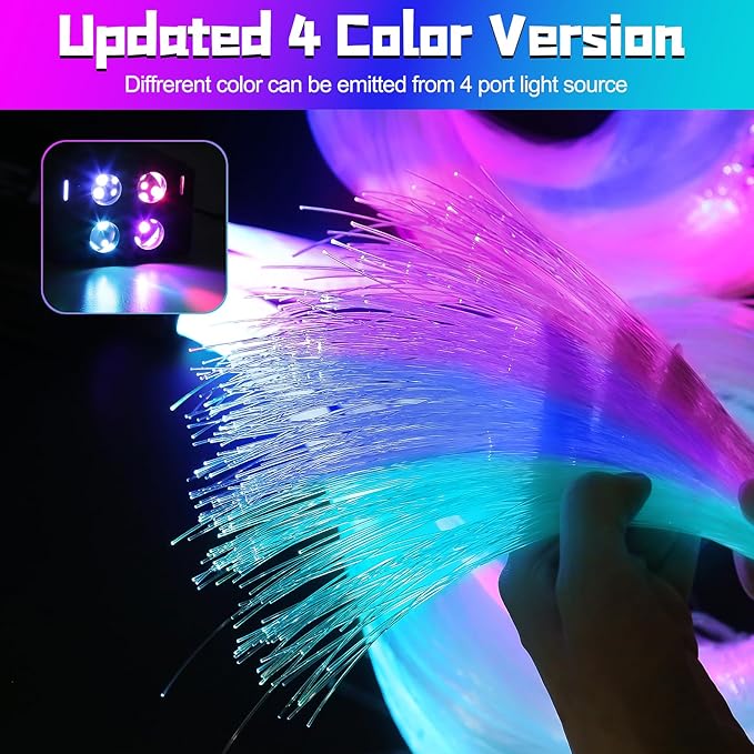 4 Colors 32W Twinkle Starlight Headliner Kit for Car Home with APP&RF Remote,RGBW 1200pcs*0.03in*13.1ft Cables Fiber Optic Star Sky Roof Lights,4 Port Engine Sound Activated Car Ceiling Star Lights