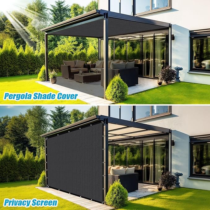 Amagenix 90% Sun Shade Cloth with Grommets, 6' x 20' Pergola Replacement Shade Cover Canopy Privacy Screen for Outdoor Patio Garden, Dark Gray (We Customized)