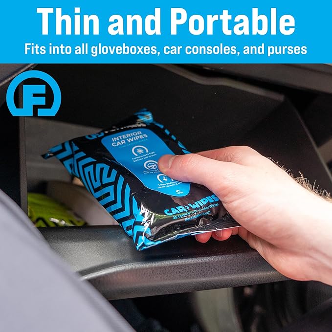 Fortress Car Interior Wipes with Microfiber Cloth (25 ct, Pack of 62) for Car Interior Cleaning, Dashboard, Seats, Detailing, and Steering Wheel [Travel Size] Skin-Safe Car Interior Cleaner Supplies