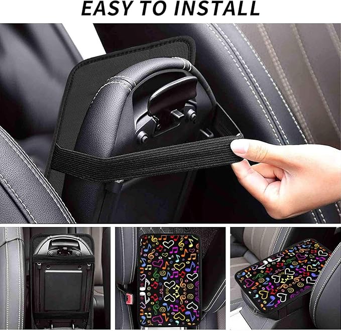 Car Armrest Cover Auto Center Console Pad Arm Rest Cushion Soft Car Accessories Universal for Most Vehicle (Musical Notes Pattern Design)