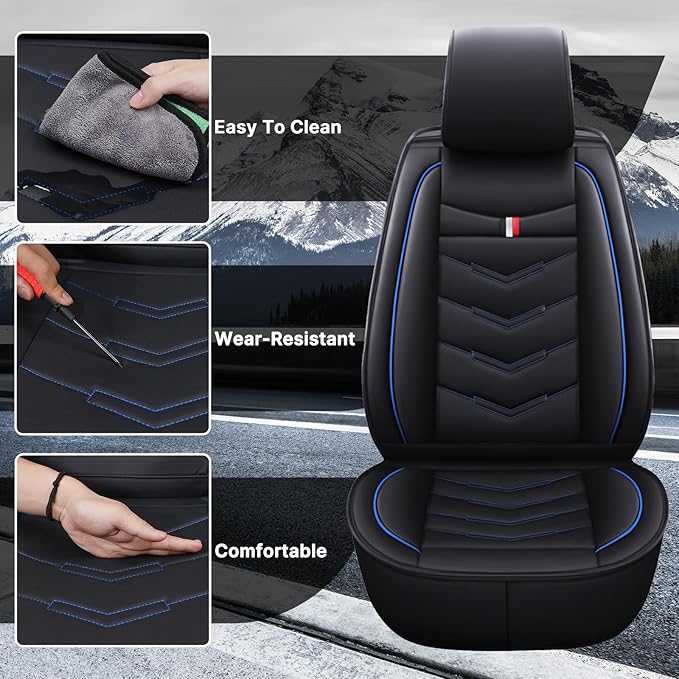 Car Seat Cover 2 Seats for Chevrolet Camaro 2000-2024, Durable Wear Resistant Waterproof Vehicle Cushion Covers, Breathable No Odor Premium Leather Vehicle Seat Covers.(Standard,Black Blue)