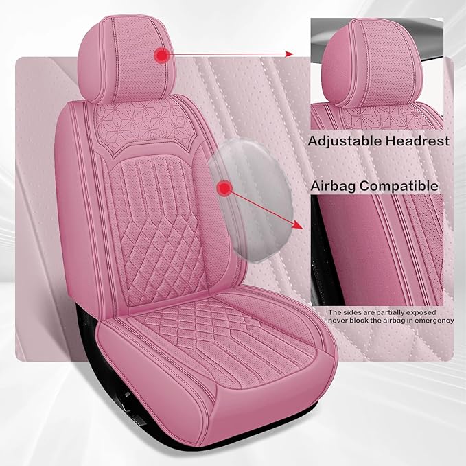 Car Seat Covers for Genesis GV70 2022-2025 2026, Full Set Nappa Leather Waterproof Breathable Anti-Slip Airbag Compatible Car Seats Protector, Car Interior Seats Cover (Pink,+Pillow)