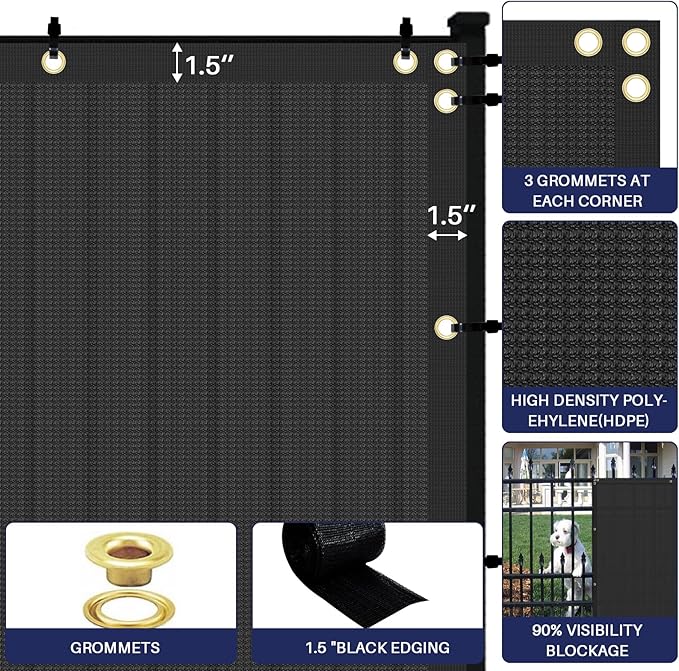 Windscreen4less Privacy Fence Screen Heavy Duty Windscreen Fencing Mesh Fabric Shade Net Cover with Brass Grommtes for Outdoor Wall Garden Yard Pool Deck, 8'x209' Black