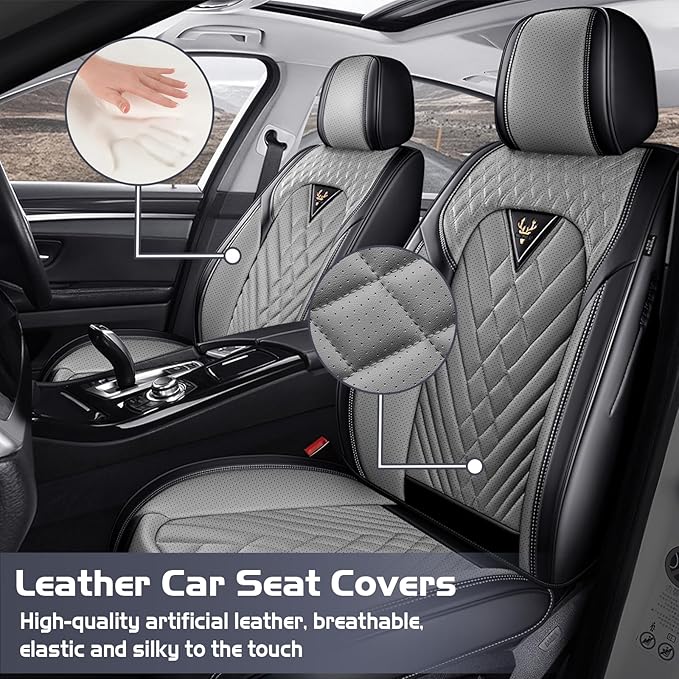 Truck Seat Covers for Chevy Silverado 2500 2007-2026, Waterproof Premium Leather Full Coverage Car Seat Cover, Muscle Sport Style Auto Interior Seat Cover Sets (Full Set/Black Gray)