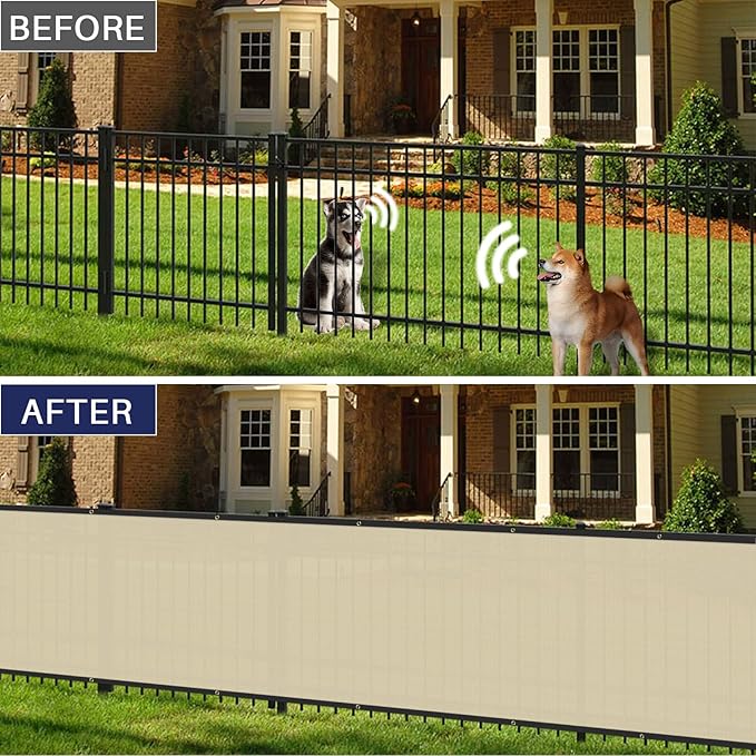 Windscreen4less Privacy Fence Screen Heavy Duty Windscreen Fencing Mesh Fabric Shade Net Cover for Outdoor Wall Garden Yard Pool Deck, 8'x94' Beige