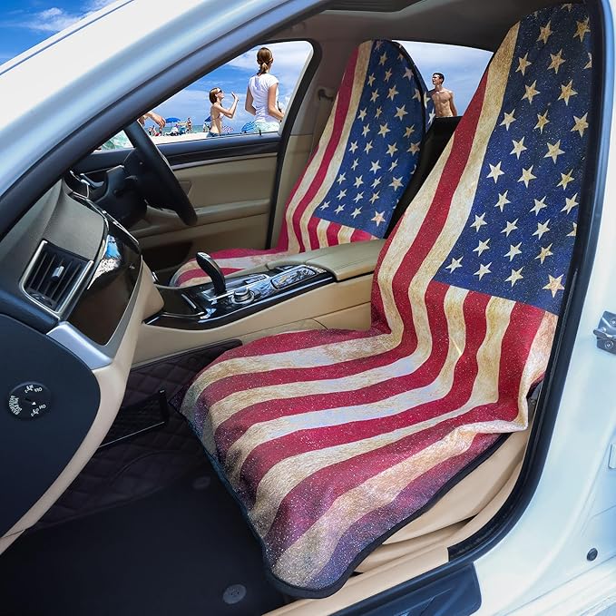 Car Seat Covers 2pcs Waterproof Towel Car Seat Cover Universal Fit for Most Trucks SUV Fitness Athletes Pets Gym and Water Sport，American Flag Design