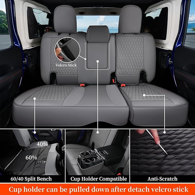 Coverado Wrangler JK Seat Covers 4 Door Fullset for Jeep, Waterproof Leather Car Seat Covers for Truck Automotive Seat Covers Custom Fit for 2008-2012 Jeep Wrangler Seat Covers Full Coverage(Gray)