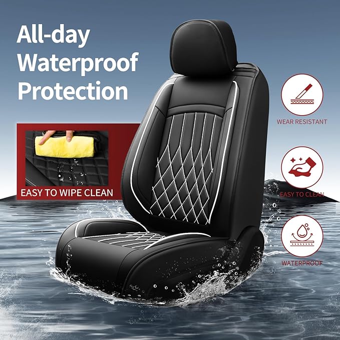 Fit RDX Car Seat Covers for Acura RDX 2010-2025 2026 - Premium Leather, Waterproof, All-Weather, Airbag Compatible, Anti-Slip, Breathable, Easy Install, Seat Protectors, Full Set, Whiteline
