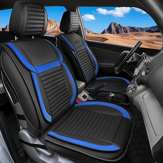 LINGVIDO Full Set Car Seat Covers, Faux Nappa Leather, Airbag Compatible and Waterproof Protectors for Sedans SUVs, Breathable Interior for Active Families, Pets, and Commuters (5 Seats, Black/Blue)