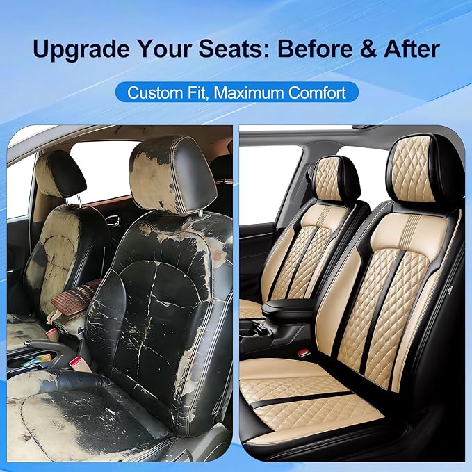Fit CX-3 Car Seat Covers for Mazda CX3 2016-2024, Full Coverage Leather, Airbag Compatible & Scratch-Resistant, Waterproof All Weather Seat Protector, Full Set, Black+Beige