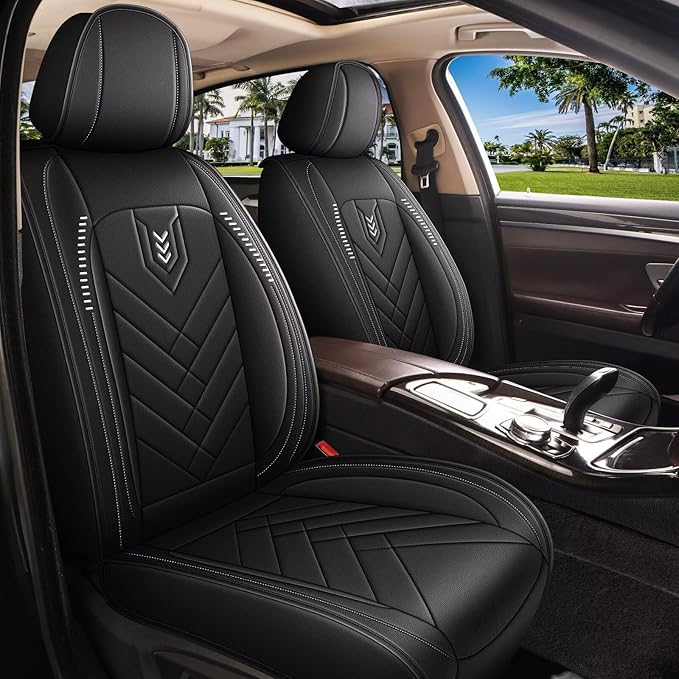AOMSAZTO Car Seat Covers Fit for Jeep Liberty 2002-2012 Premium Front Seat Covers Waterproof Leather Automotive Seat Covers Compatible with Airbag (2 Seats,Black)