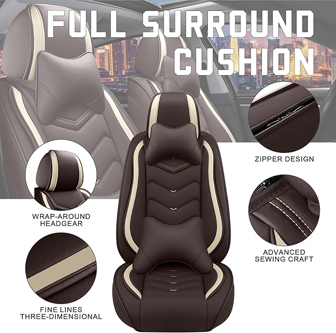 CTDS Car Seat Covers for Chevy Malibu 2000-2026, Stylish Sport Seat Cover, Premium Nappa Leather Car Seat Cover. Automobile Seat Covers Sets.(Luxury 5 Seats/Coffee Color)