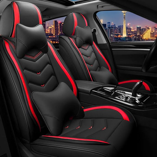 CTDS Car Seat Covers for Chevy Trax 2015-2026, Stylish Sport Seat Cover, Premium Nappa Leather Car Seat Cover. Automobile Seat Covers Sets.(Luxury 2 Seats/Black Red)